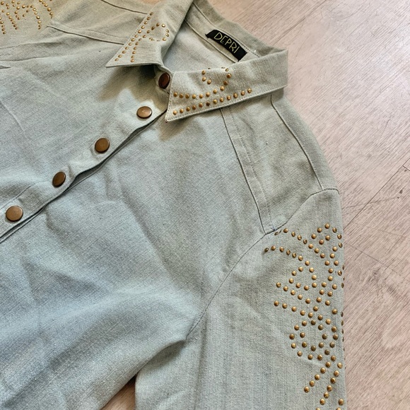 Light Denim Studded Snap Button Collar Dress - Picture 6 of 8